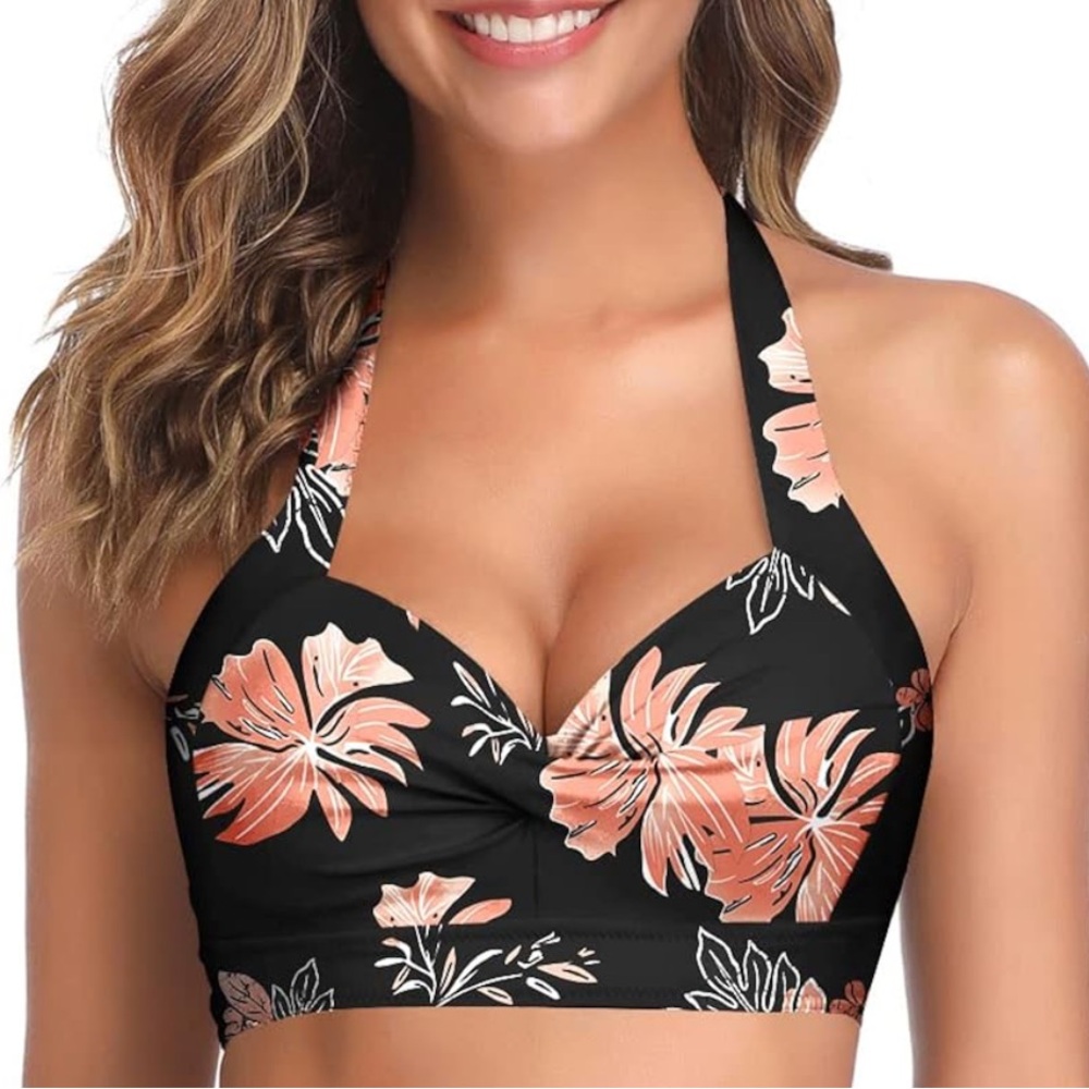 NEW TEMPT ME Floral Push-up Bikini Halter Top